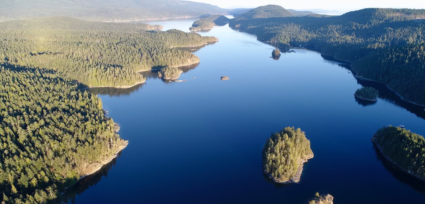 An aerial shot of Malaspina and Okeover Inlet