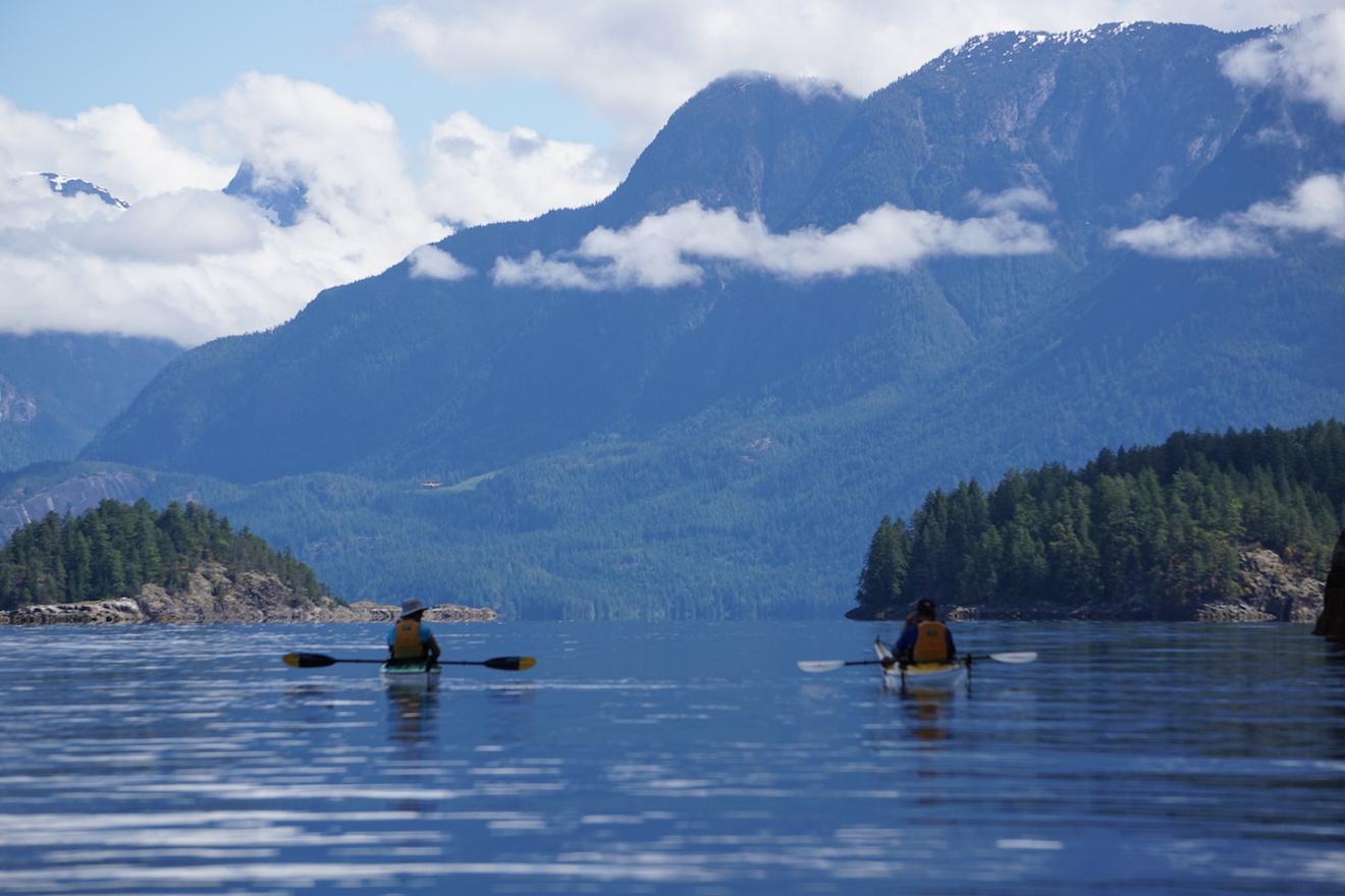 Paddling towards Homfray Channel from Desolation Sound, some of the best kayaking in BC