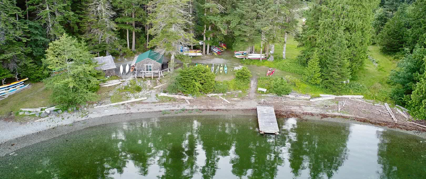 view of dock and cabins