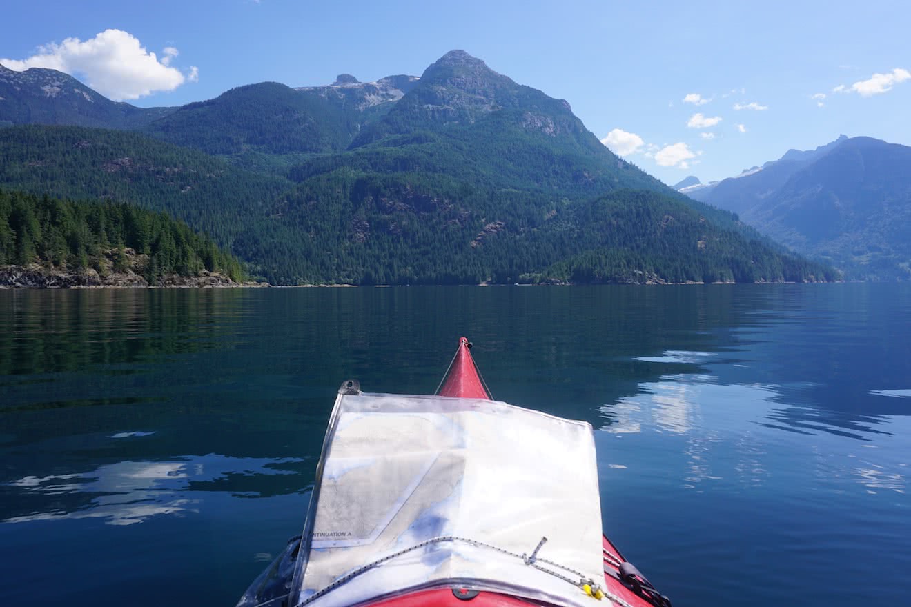 Paddling into Homfray Channel from Toba Inlet
