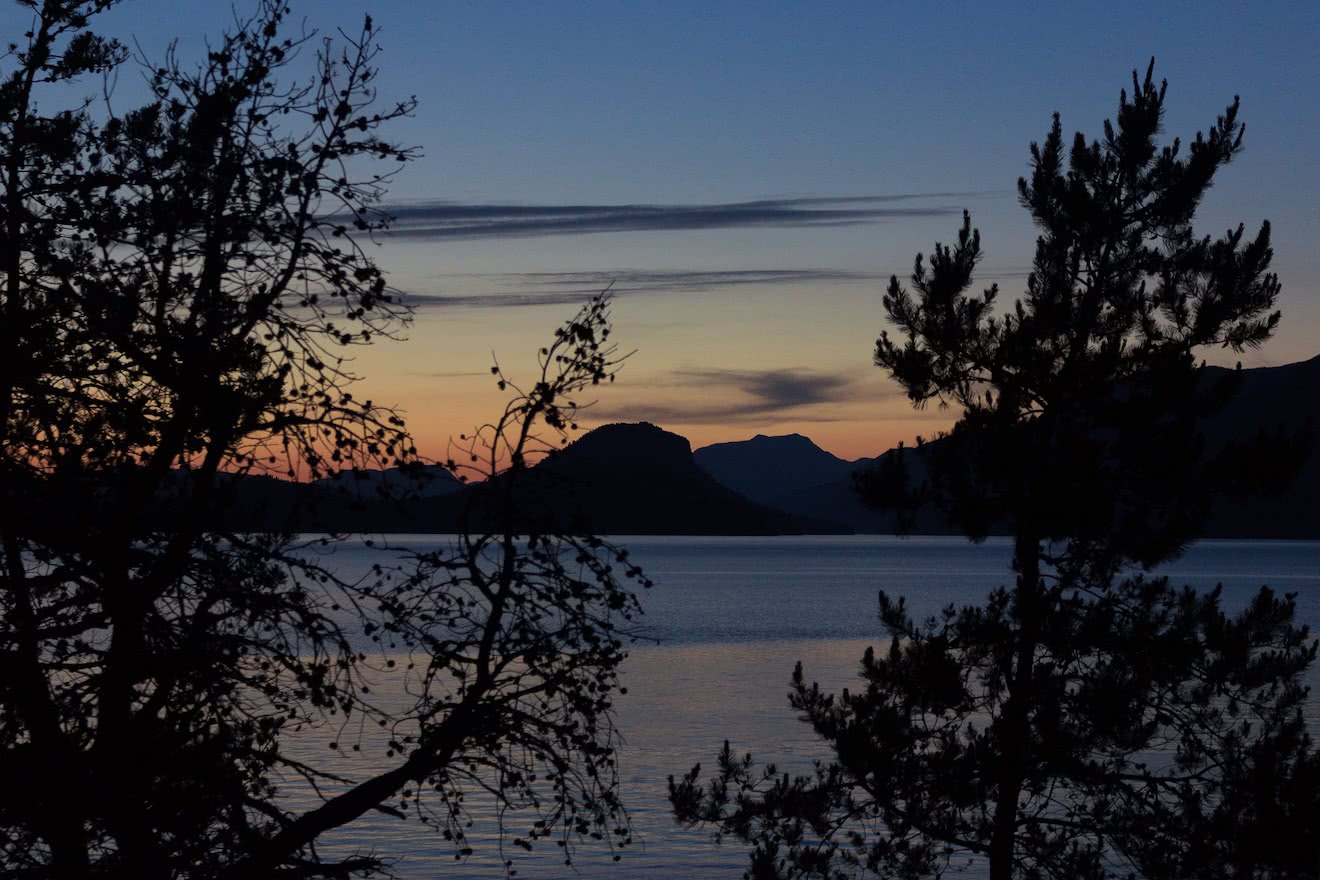 A sunset over Cortes Island seen from Kinghorn Island in Desolation Sound BC