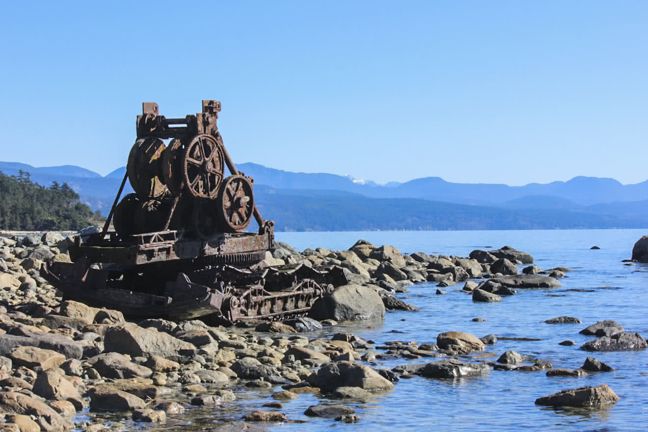 Ols logging equipment at Duck Bay on Savary Island