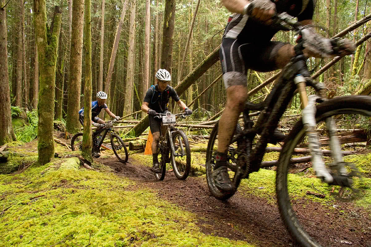 A group of locals in the Powell River mountain biking scene riding the trails