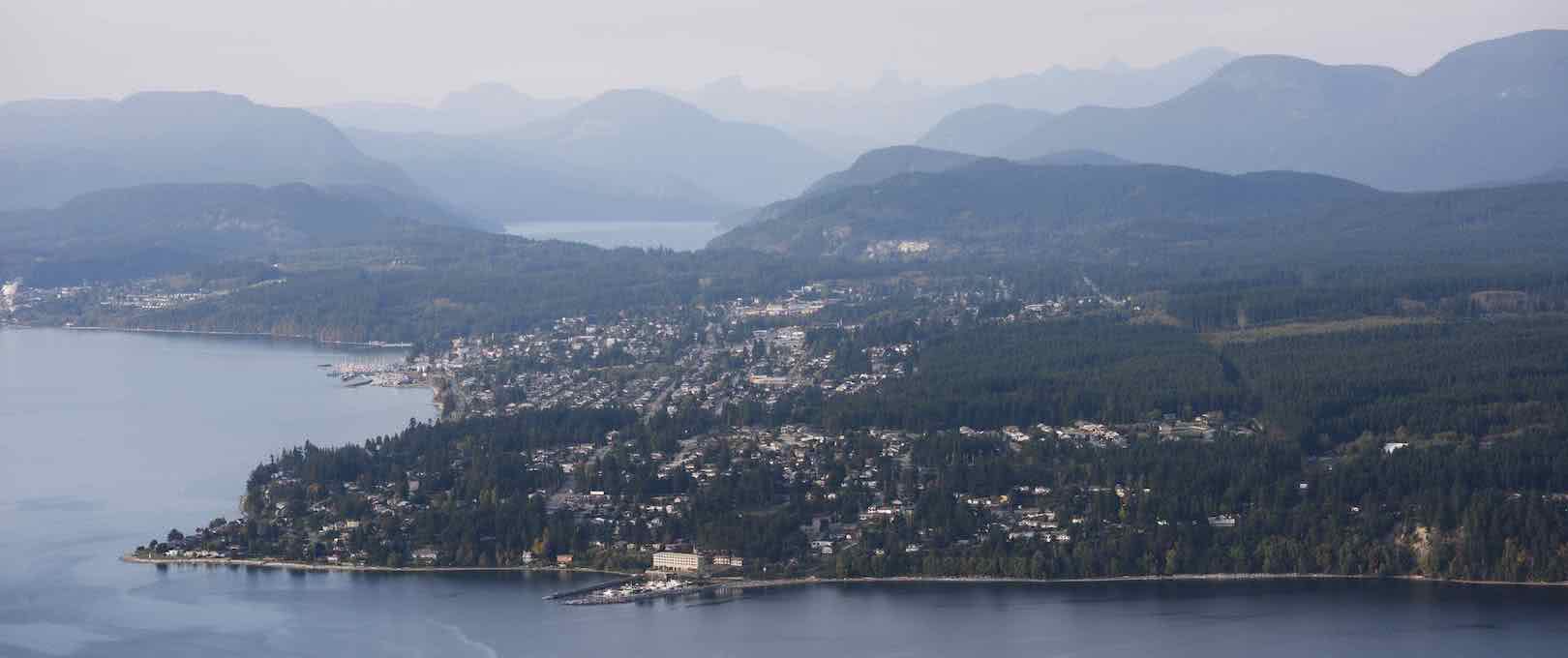 An aerial view of Powell River, British Columbia