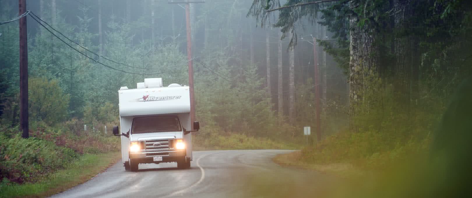 RV driving down the road