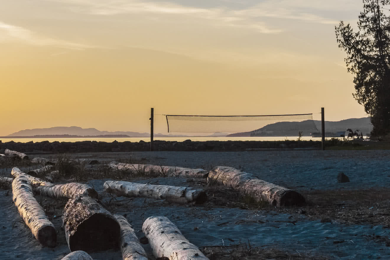 Volleyball nets at WIllingdon Beach, one of the most visited of the Powell River beaches