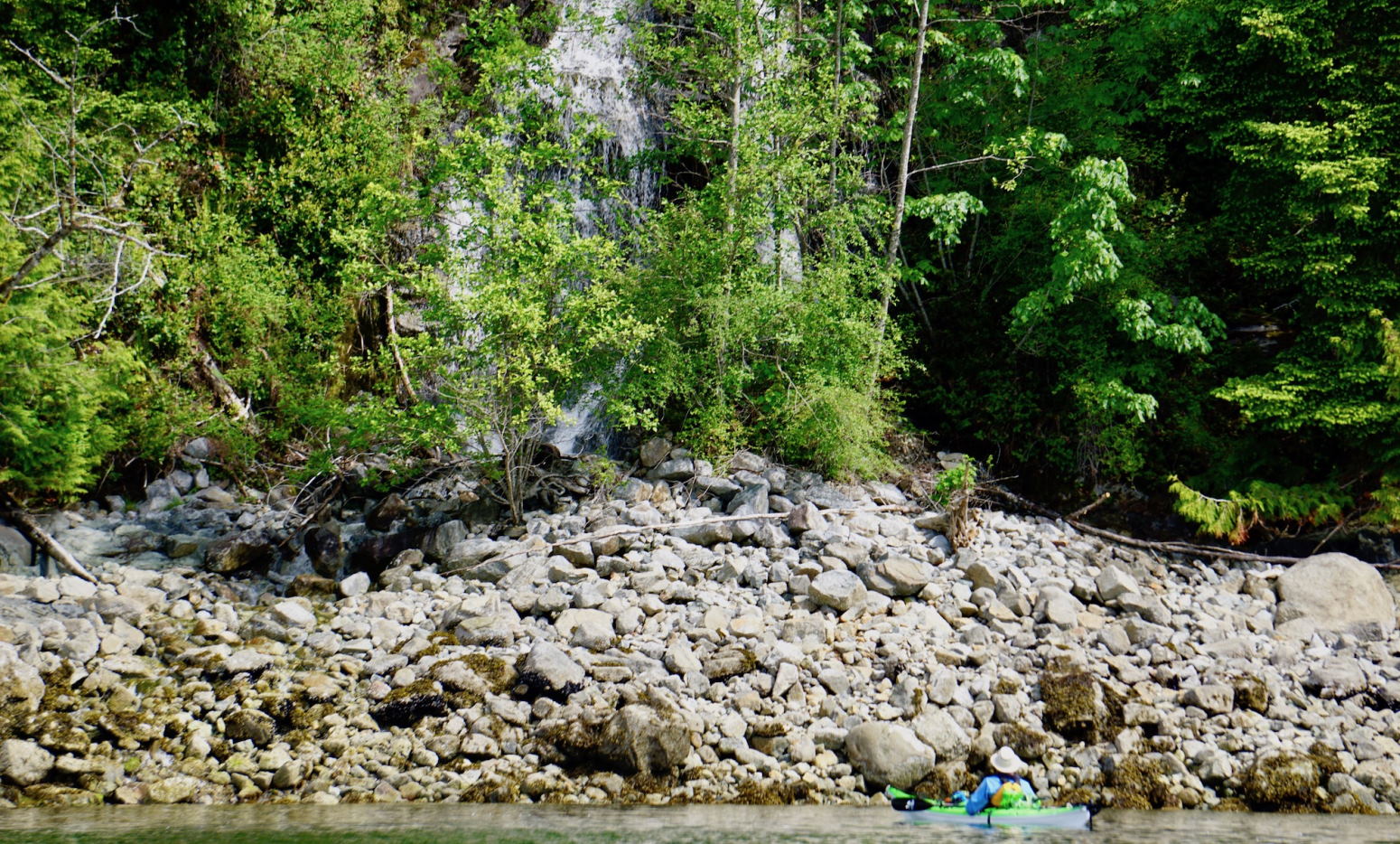 observing waterfall from kayak