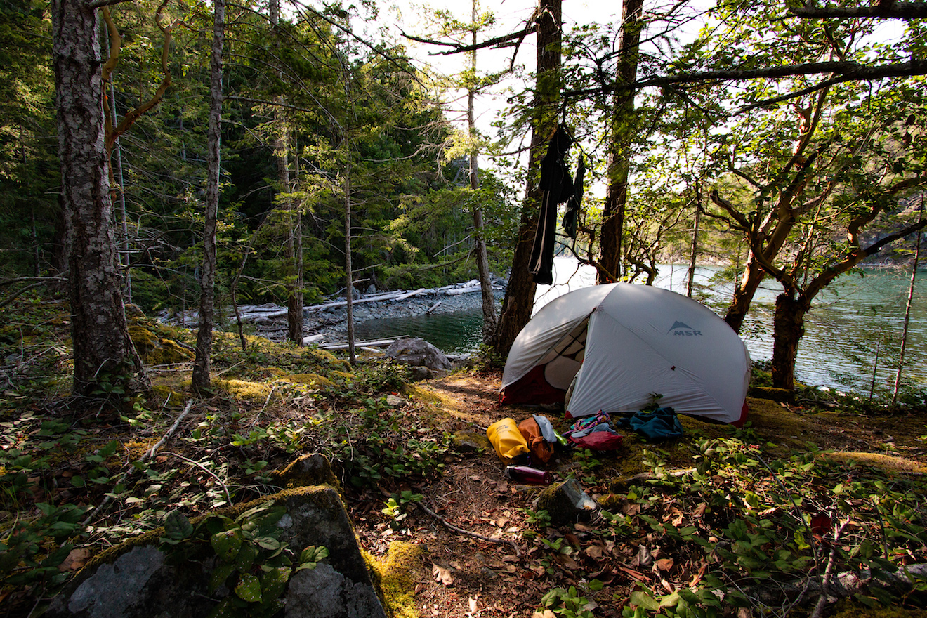 MSR tent set up at the Martin Islands in Desolation Sound