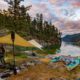 Camp set up under a tarp at Walsh Cove on one of our multi-day kayak tours