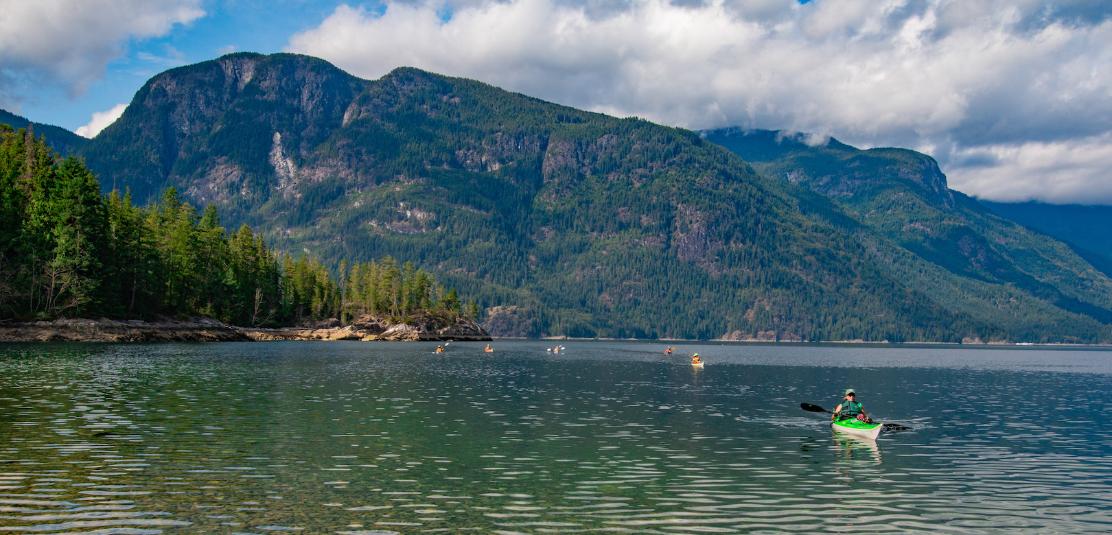 Kayaking near Toba Inlet on a sea kayak expedition