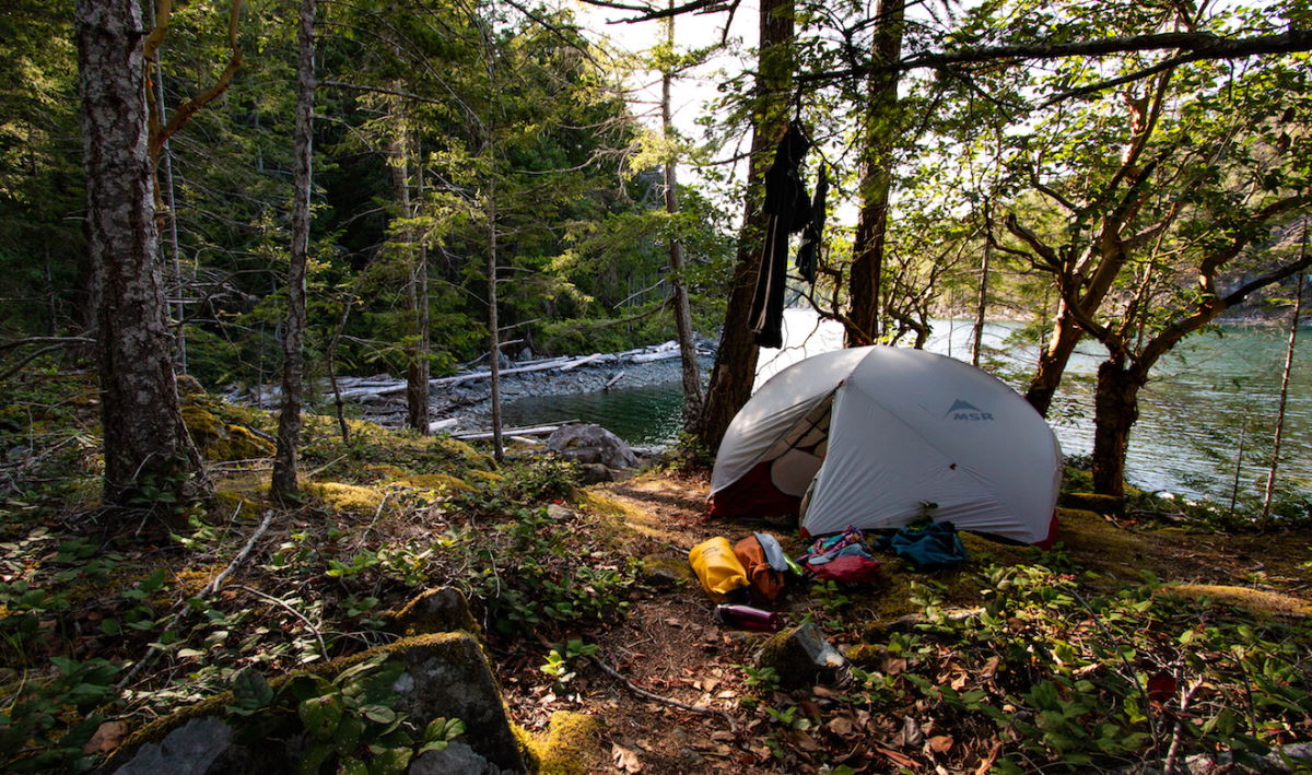 MSR tent set up at the Martin Islands in Desolation Sound