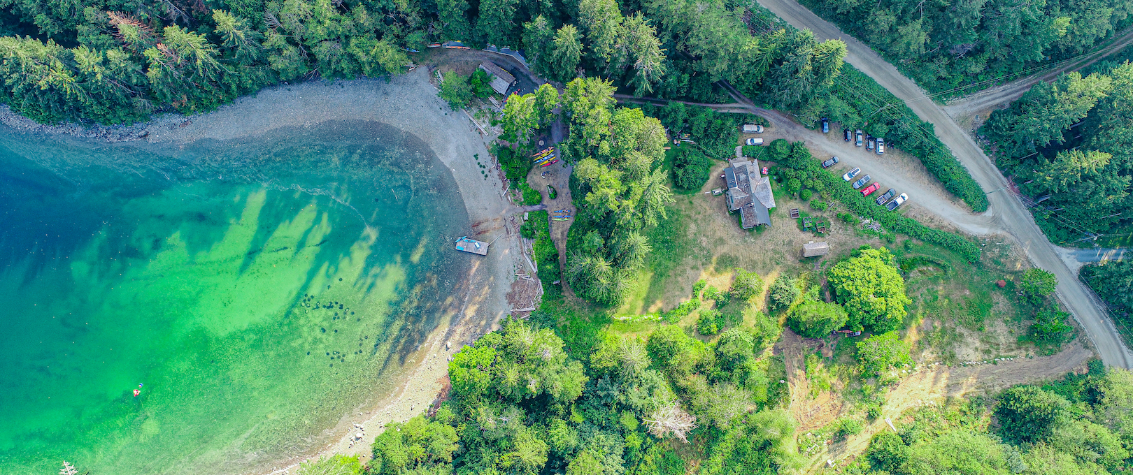 overhead shot of Penrose Bay, Okeover Inlet, great for kayaking near vancouver
