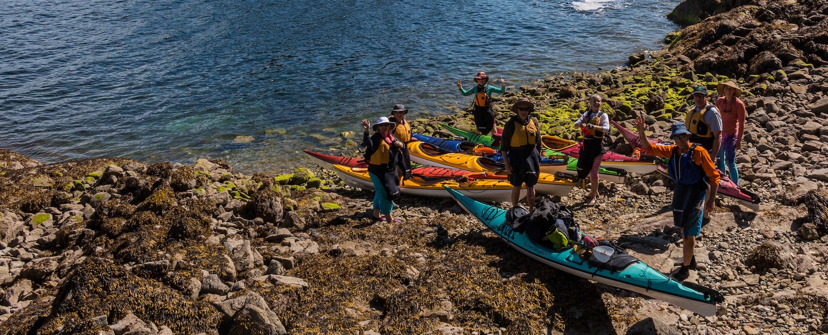 Guests ready to launch in the morning on one of our Desolation Sound kayak vacations