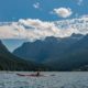 Kayakers in Homfray Channel on a sea kayak expedition