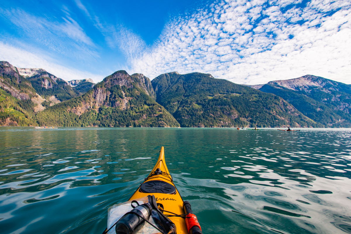 view of mountains from kayak
