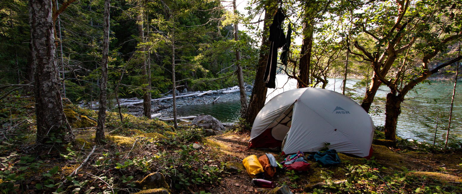 tent setup near the water